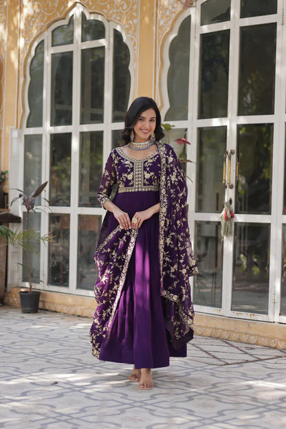 FAUX BLOOMING WITH SEQUANCE EMBROIDERED GOWN WITH DUPATTA(WD86) (01)