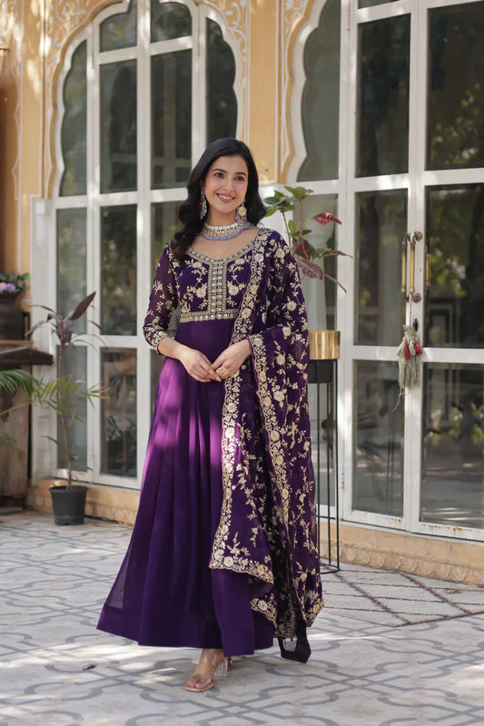FAUX BLOOMING WITH SEQUANCE EMBROIDERED GOWN WITH DUPATTA(WD86) (01)