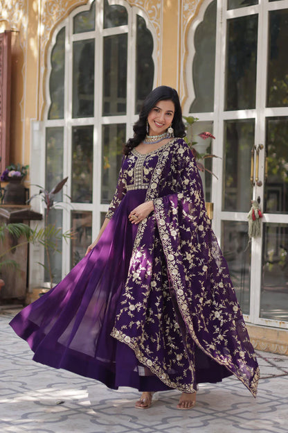 FAUX BLOOMING WITH SEQUANCE EMBROIDERED GOWN WITH DUPATTA(WD86) (01)