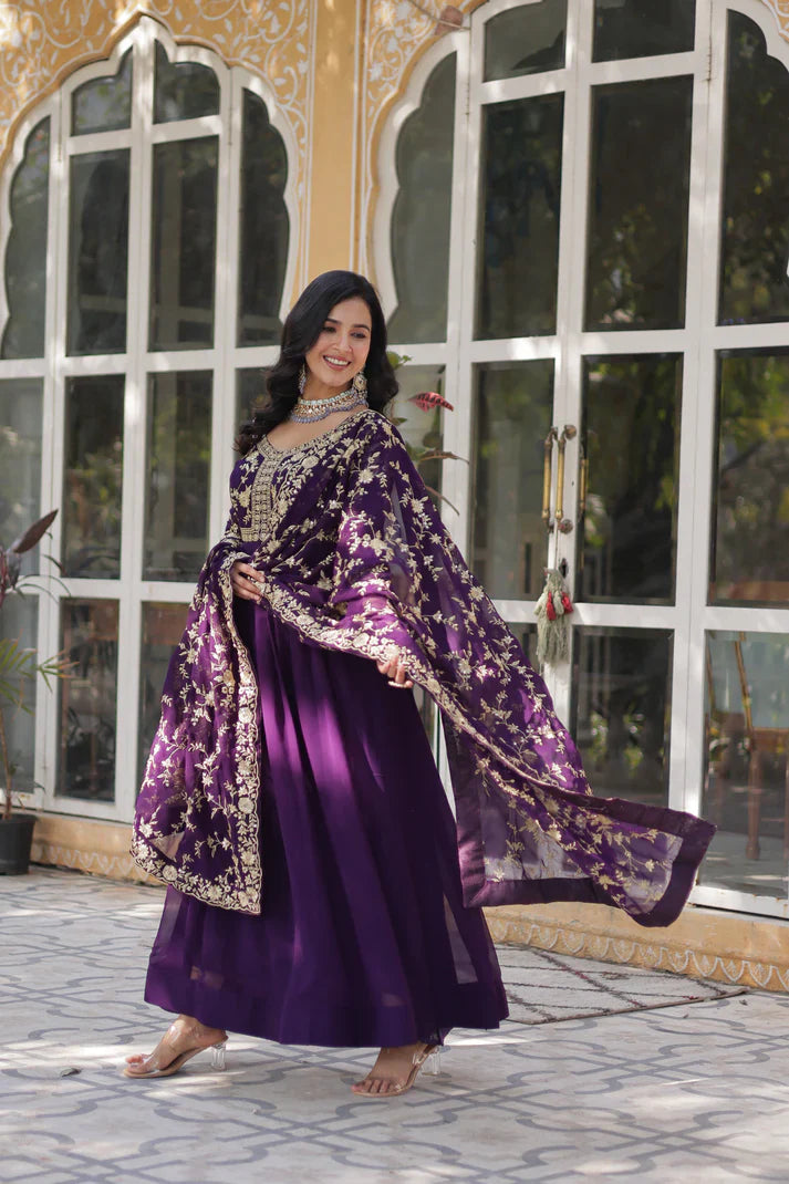 FAUX BLOOMING WITH SEQUANCE EMBROIDERED GOWN WITH DUPATTA(WD86) (01)