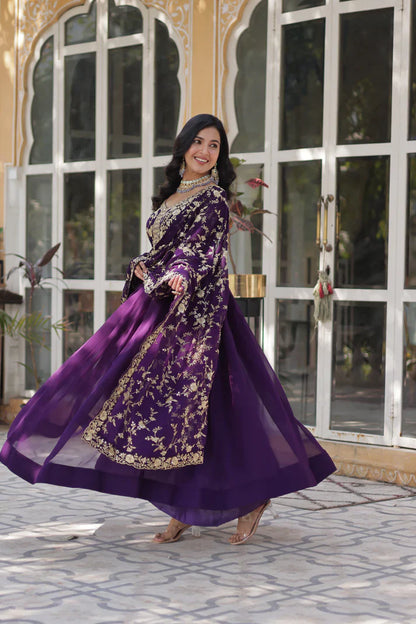 FAUX BLOOMING WITH SEQUANCE EMBROIDERED GOWN WITH DUPATTA(WD86) (01)