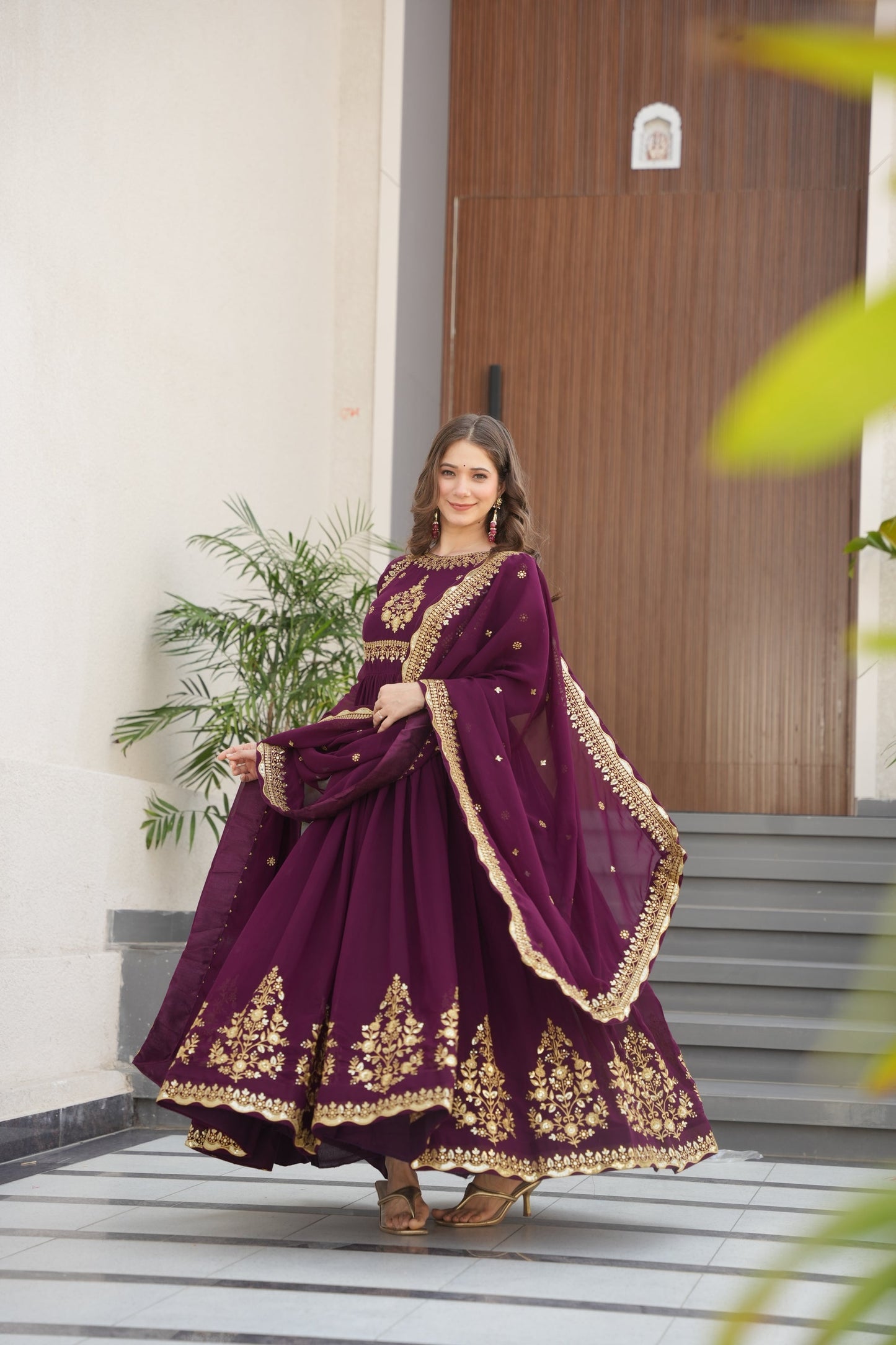 FAUX GEORGETTE SEQUANCE EMBROIDERED GOWN WITH DUPATTA (WDN42)