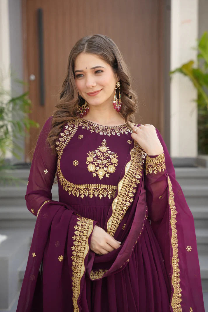 FAUX GEORGETTE SEQUANCE EMBROIDERED GOWN WITH DUPATTA(WD91)