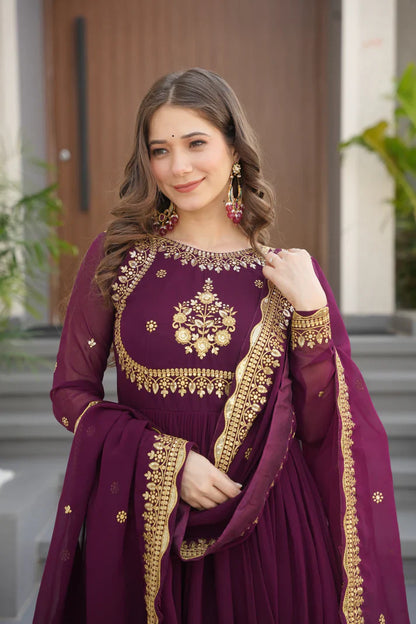 FAUX GEORGETTE SEQUANCE EMBROIDERED GOWN WITH DUPATTA(WD91)