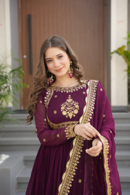 FAUX GEORGETTE SEQUANCE EMBROIDERED GOWN WITH DUPATTA(WD91)