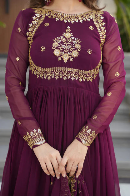 FAUX GEORGETTE SEQUANCE EMBROIDERED GOWN WITH DUPATTA(WD91)