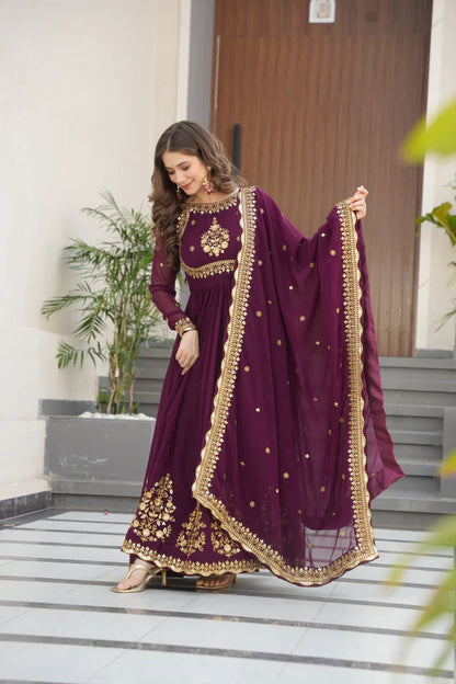 FAUX GEORGETTE SEQUANCE EMBROIDERED GOWN WITH DUPATTA(WD91)