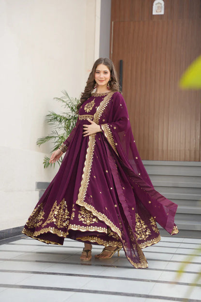 FAUX GEORGETTE SEQUANCE EMBROIDERED GOWN WITH DUPATTA(WD91)