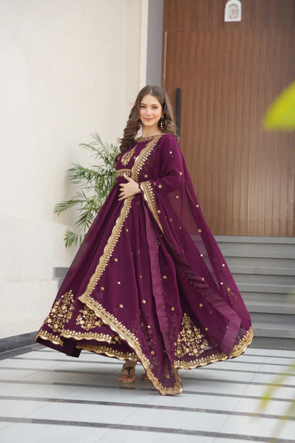 FAUX GEORGETTE SEQUANCE EMBROIDERED GOWN WITH DUPATTA(WD91)