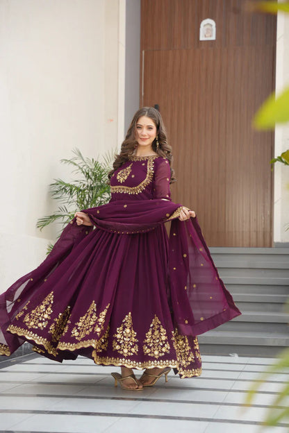 FAUX GEORGETTE SEQUANCE EMBROIDERED GOWN WITH DUPATTA(WD91)