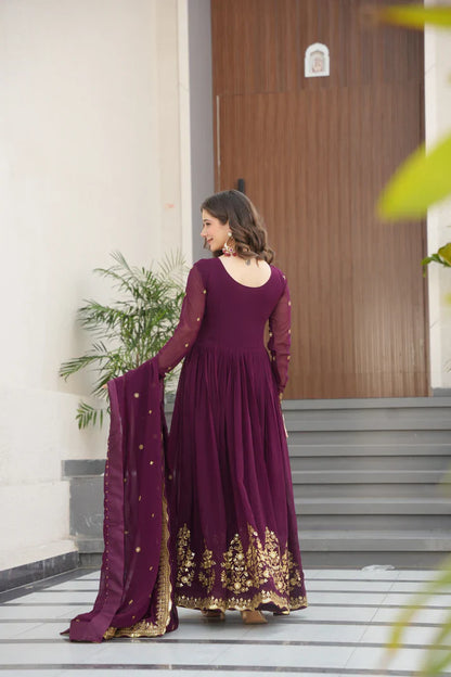 FAUX GEORGETTE SEQUANCE EMBROIDERED GOWN WITH DUPATTA(WD91)