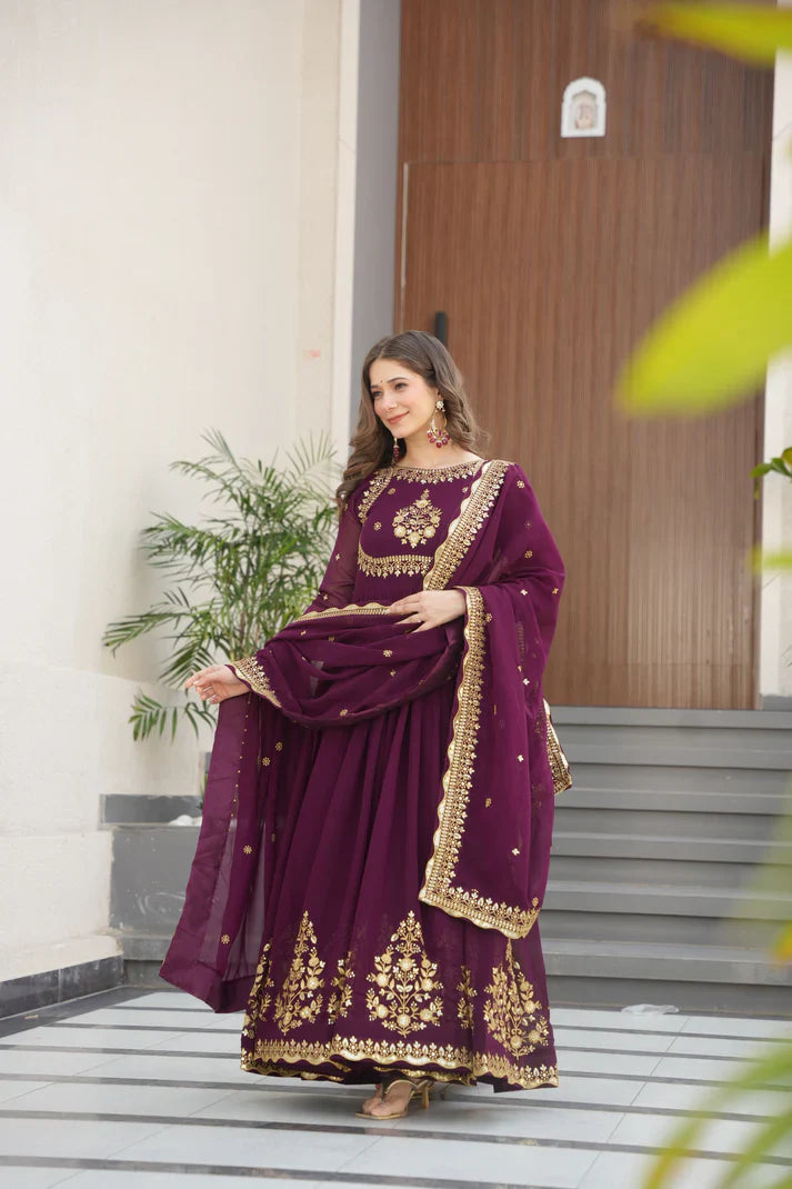 FAUX GEORGETTE SEQUANCE EMBROIDERED GOWN WITH DUPATTA(WD91)
