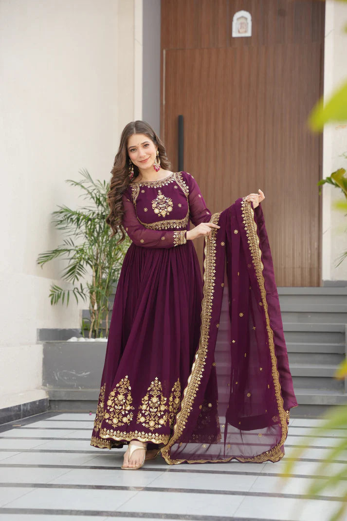 FAUX GEORGETTE SEQUANCE EMBROIDERED GOWN WITH DUPATTA(WD91)
