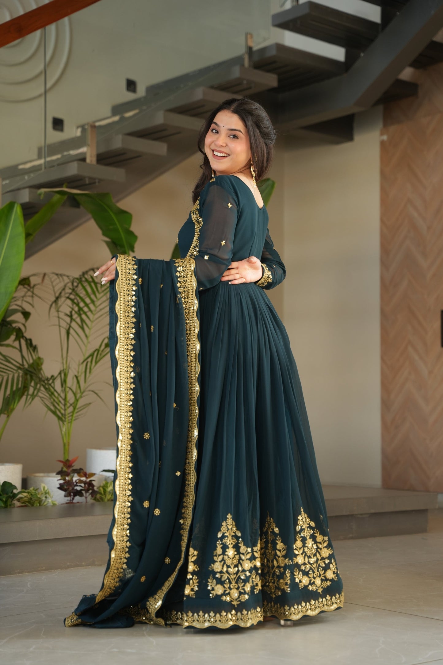 FAUX GEORGETTE SEQUANCE EMBROIDERED GOWN WITH DUPATTA (WDN42) 01