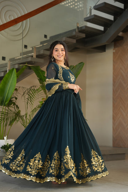 FAUX GEORGETTE SEQUANCE EMBROIDERED GOWN WITH DUPATTA (WDN42) 01