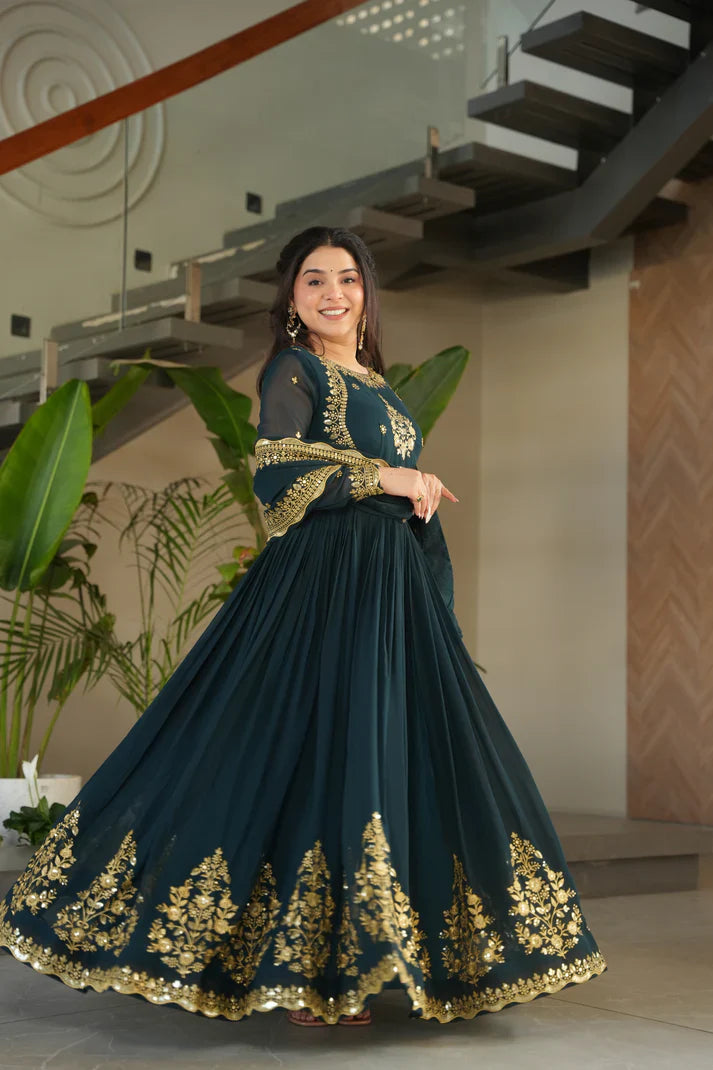 FAUX GEORGETTE SEQUANCE EMBROIDERED GOWN WITH DUPATTA(WD91) (01)