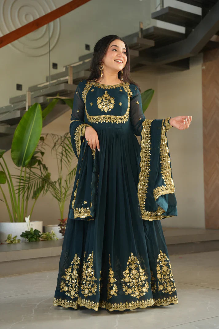 FAUX GEORGETTE SEQUANCE EMBROIDERED GOWN WITH DUPATTA(WD91) (01)