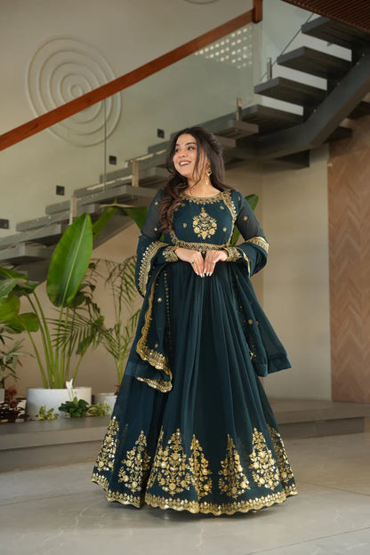 FAUX GEORGETTE SEQUANCE EMBROIDERED GOWN WITH DUPATTA(WD91) (01)