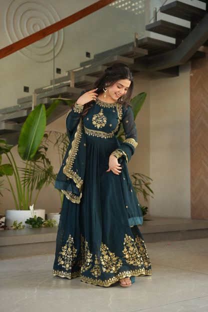 FAUX GEORGETTE SEQUANCE EMBROIDERED GOWN WITH DUPATTA (WDN42) 01