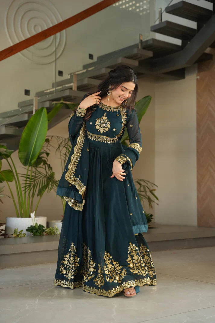 FAUX GEORGETTE SEQUANCE EMBROIDERED GOWN WITH DUPATTA(WD91) (01)