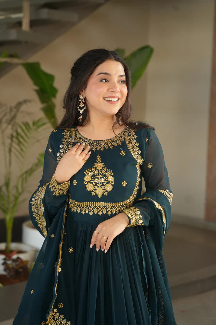 FAUX GEORGETTE SEQUANCE EMBROIDERED GOWN WITH DUPATTA(WD91) (01)