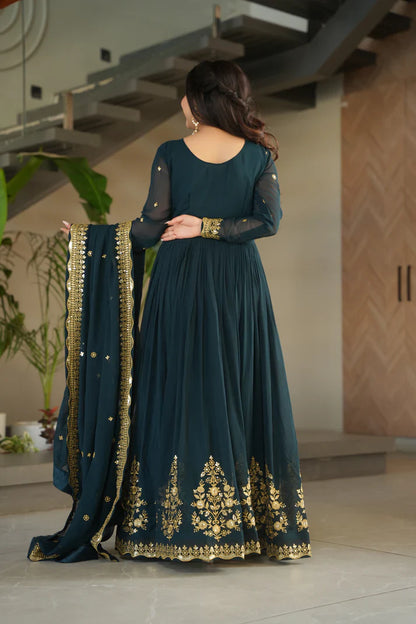 FAUX GEORGETTE SEQUANCE EMBROIDERED GOWN WITH DUPATTA(WD91) (01)