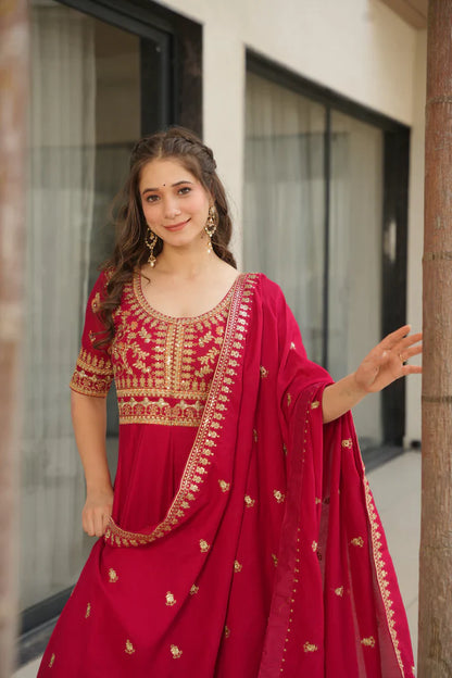 VICHITRA SILK SEQUANCE EMBROIDERED GOWN WITH DUPATTA(WD81)