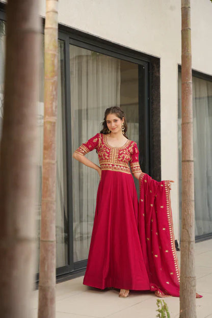 VICHITRA SILK SEQUANCE EMBROIDERED GOWN WITH DUPATTA(WD81)