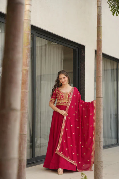 VICHITRA SILK SEQUANCE EMBROIDERED GOWN WITH DUPATTA(WD81)