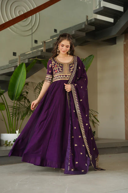 VICHITRA SILK SEQUANCE EMBROIDERED GOWN WITH DUPATTA(WD81) (01)