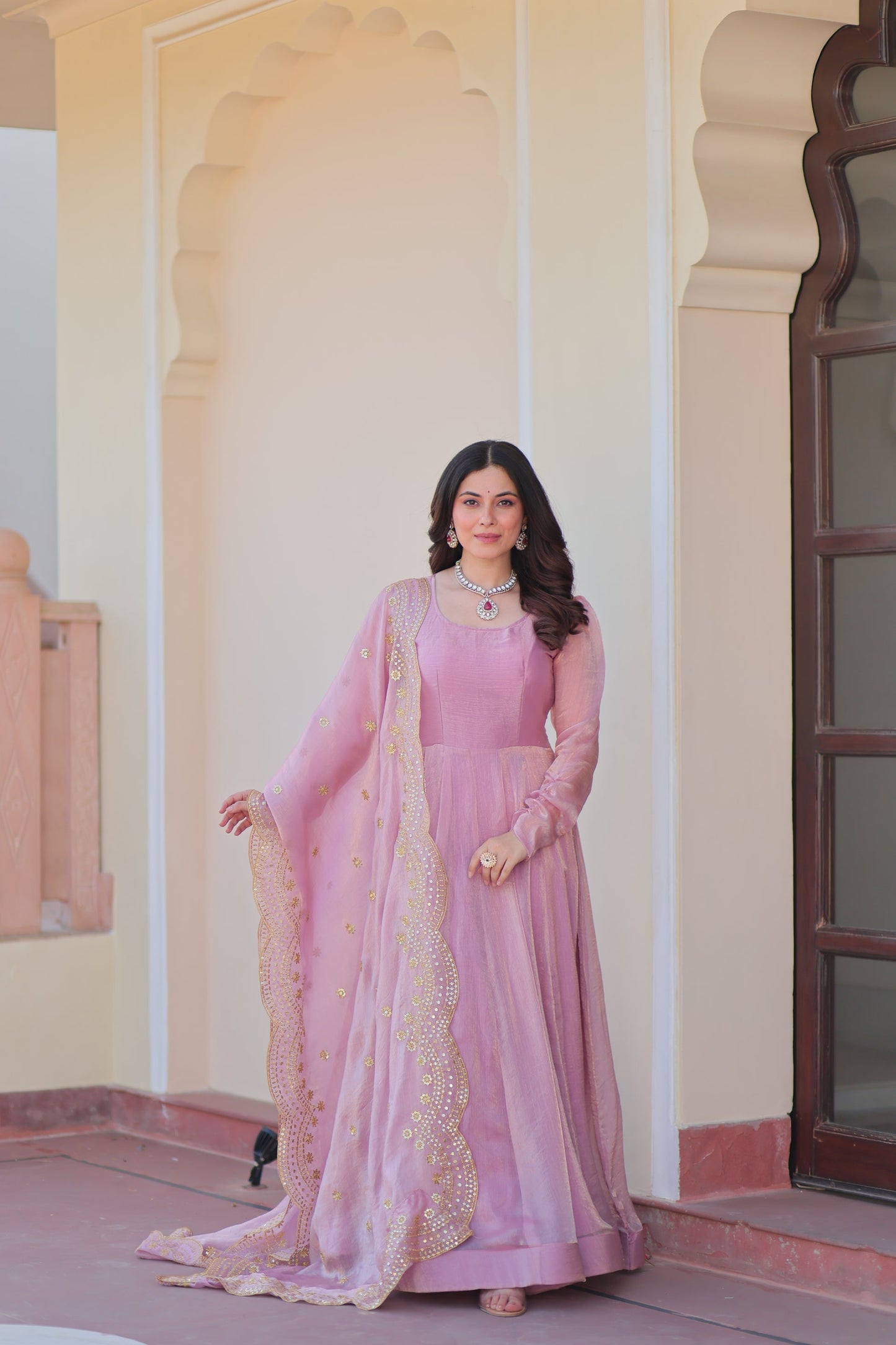 FENDY CHIFFON 12 KALI GOWN WITH EMBROIDERED DUPATTA (WDN45)