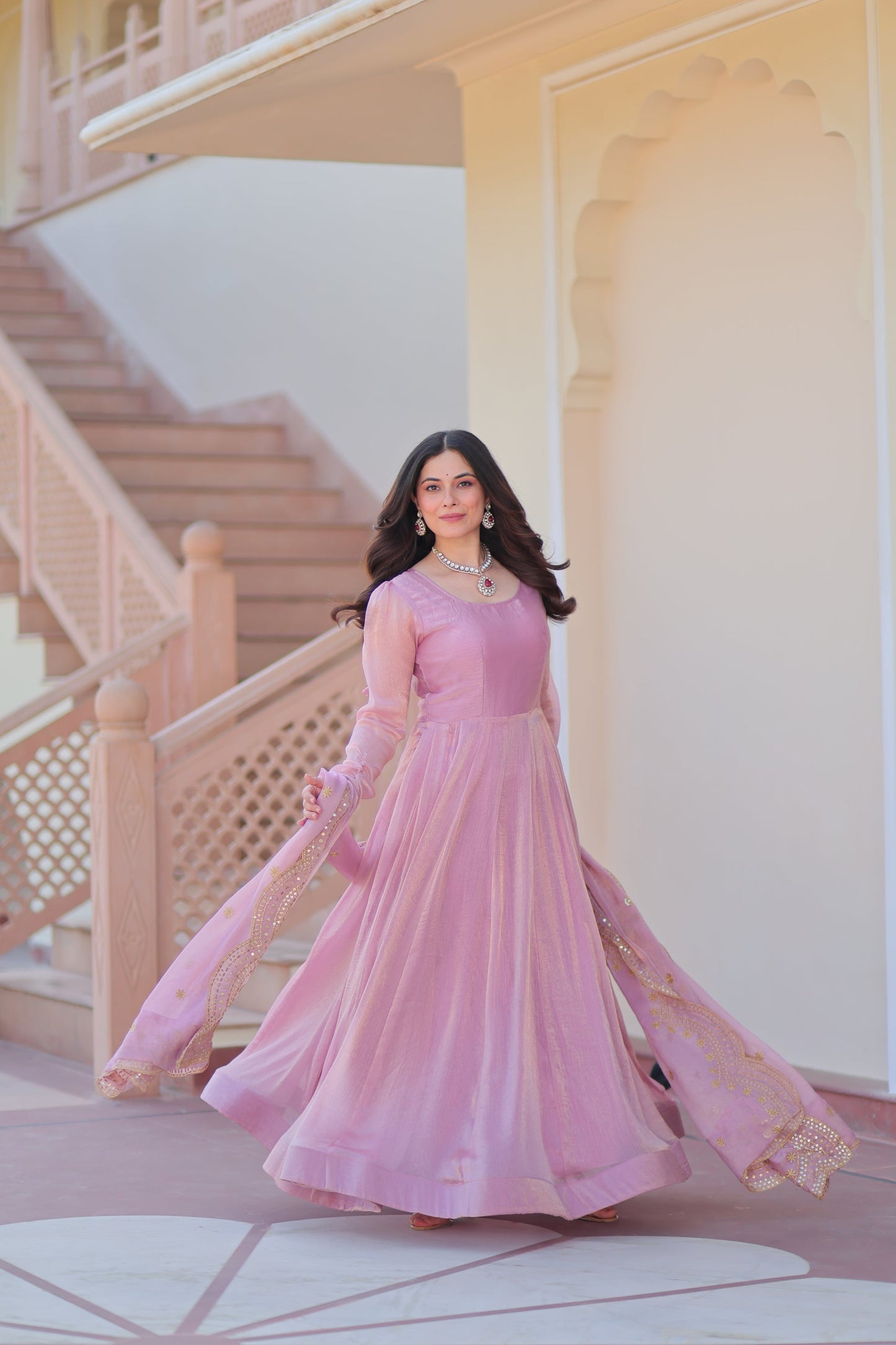 FENDY CHIFFON 12 KALI GOWN WITH EMBROIDERED DUPATTA (WDN45)