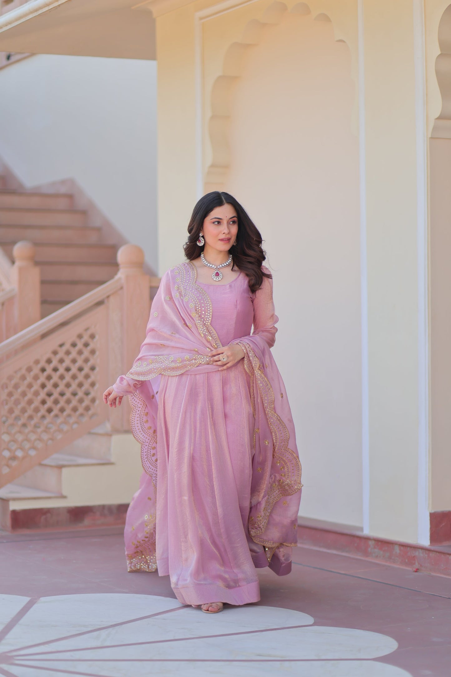 FENDY CHIFFON 12 KALI GOWN WITH EMBROIDERED DUPATTA (WDN45)