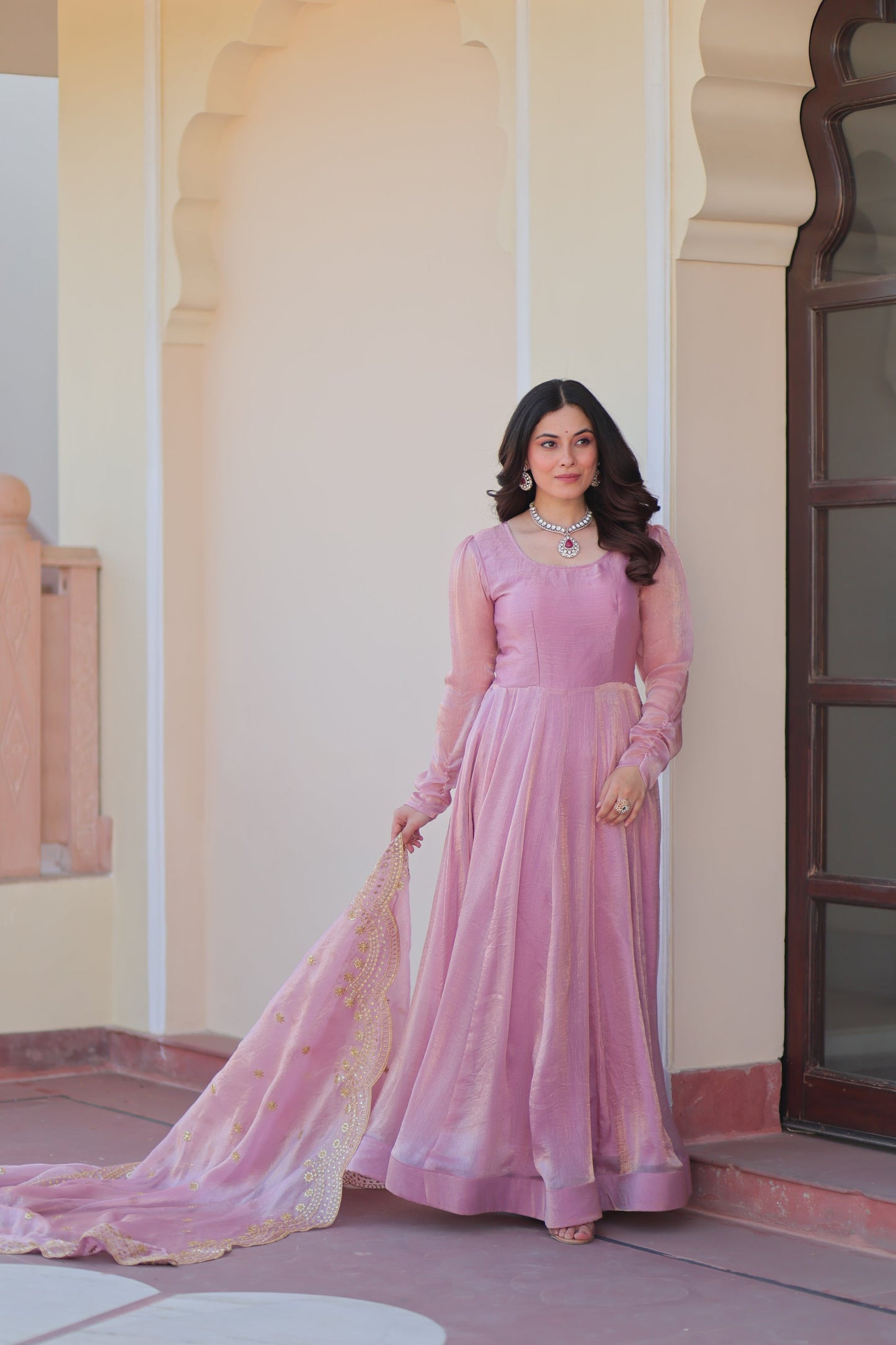 FENDY CHIFFON 12 KALI GOWN WITH EMBROIDERED DUPATTA (WDN45)