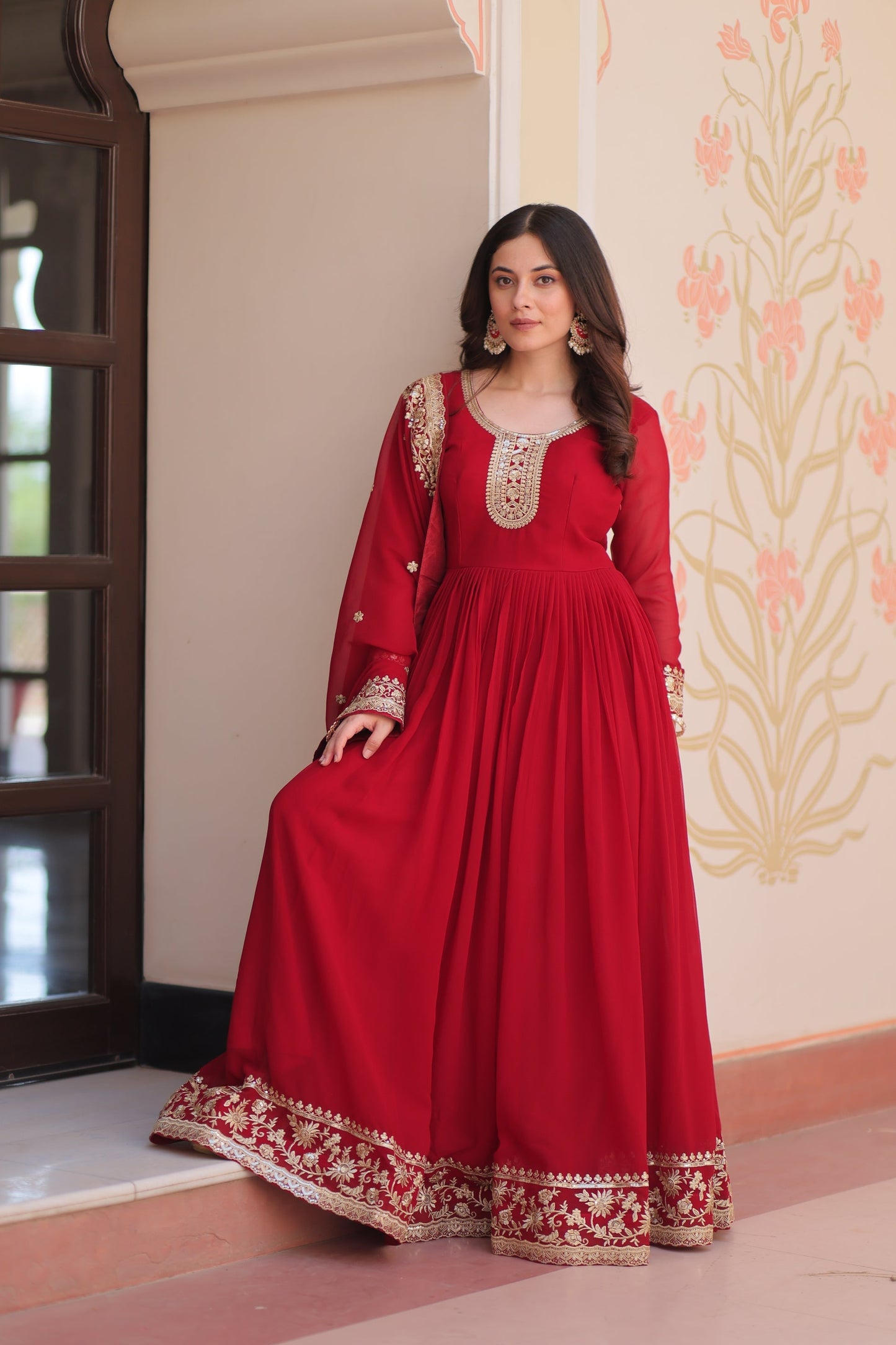 TILTON FESTIVAL SELLING BLOOMING GEORGETTE EMBROIDERED GOWN WITH DUPATTA (WDN55)