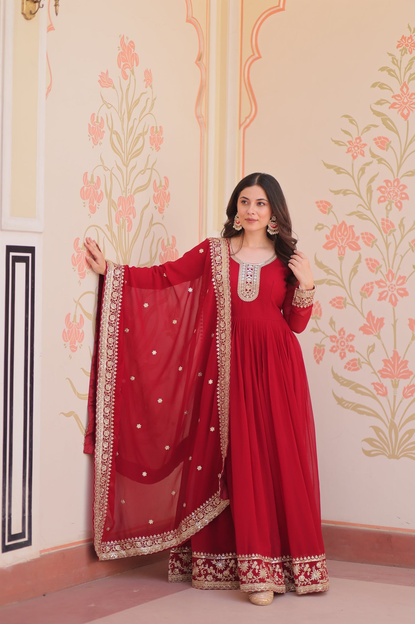 TILTON FESTIVAL SELLING BLOOMING GEORGETTE EMBROIDERED GOWN WITH DUPATTA (WDN55)