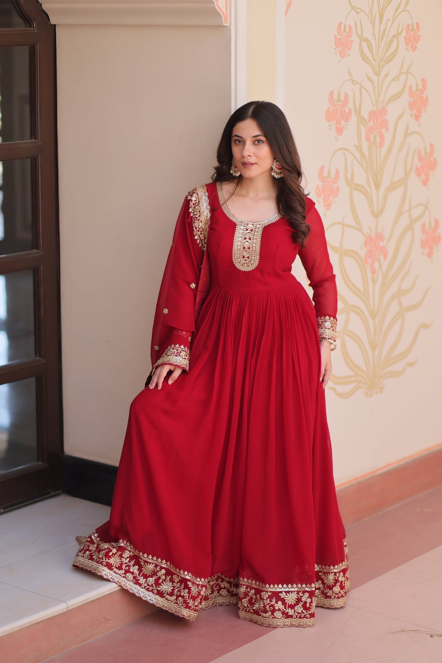 TILTON FESTIVAL SELLING BLOOMING GEORGETTE EMBROIDERED GOWN WITH DUPATTA (WDN55)