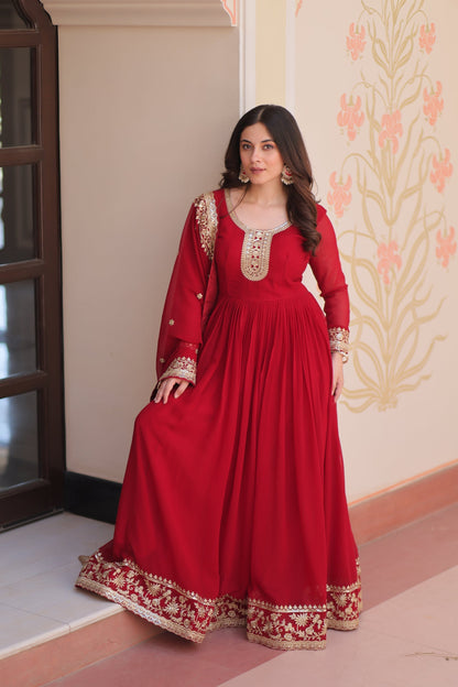 TILTON FESTIVAL SELLING BLOOMING GEORGETTE EMBROIDERED GOWN WITH DUPATTA (WDN55)