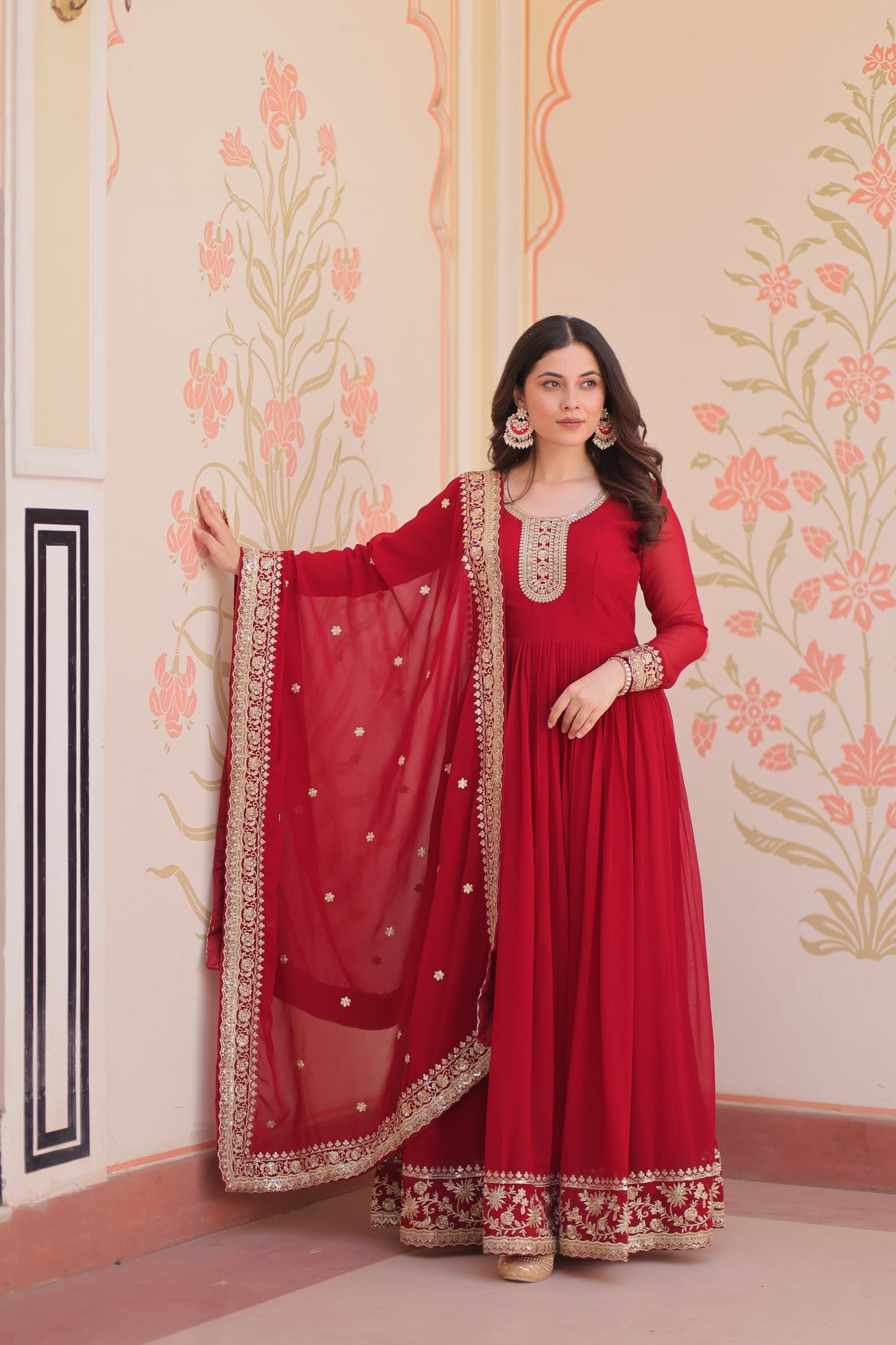 TILTON FESTIVAL SELLING BLOOMING GEORGETTE EMBROIDERED GOWN WITH DUPATTA (WDN55)