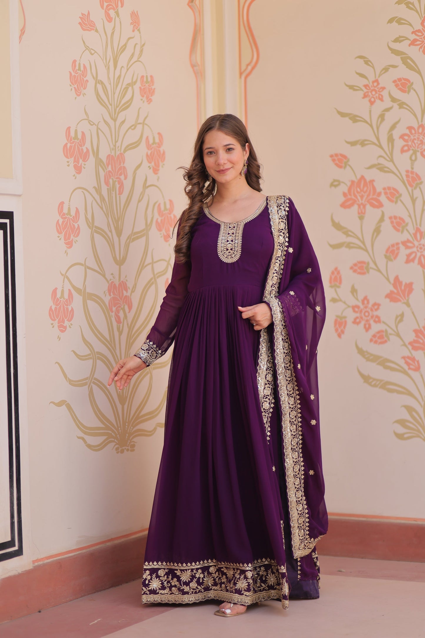 TILTON FESTIVAL SELLING BLOOMING GEORGETTE EMBROIDERED GOWN WITH DUPATTA (WDN55) 01