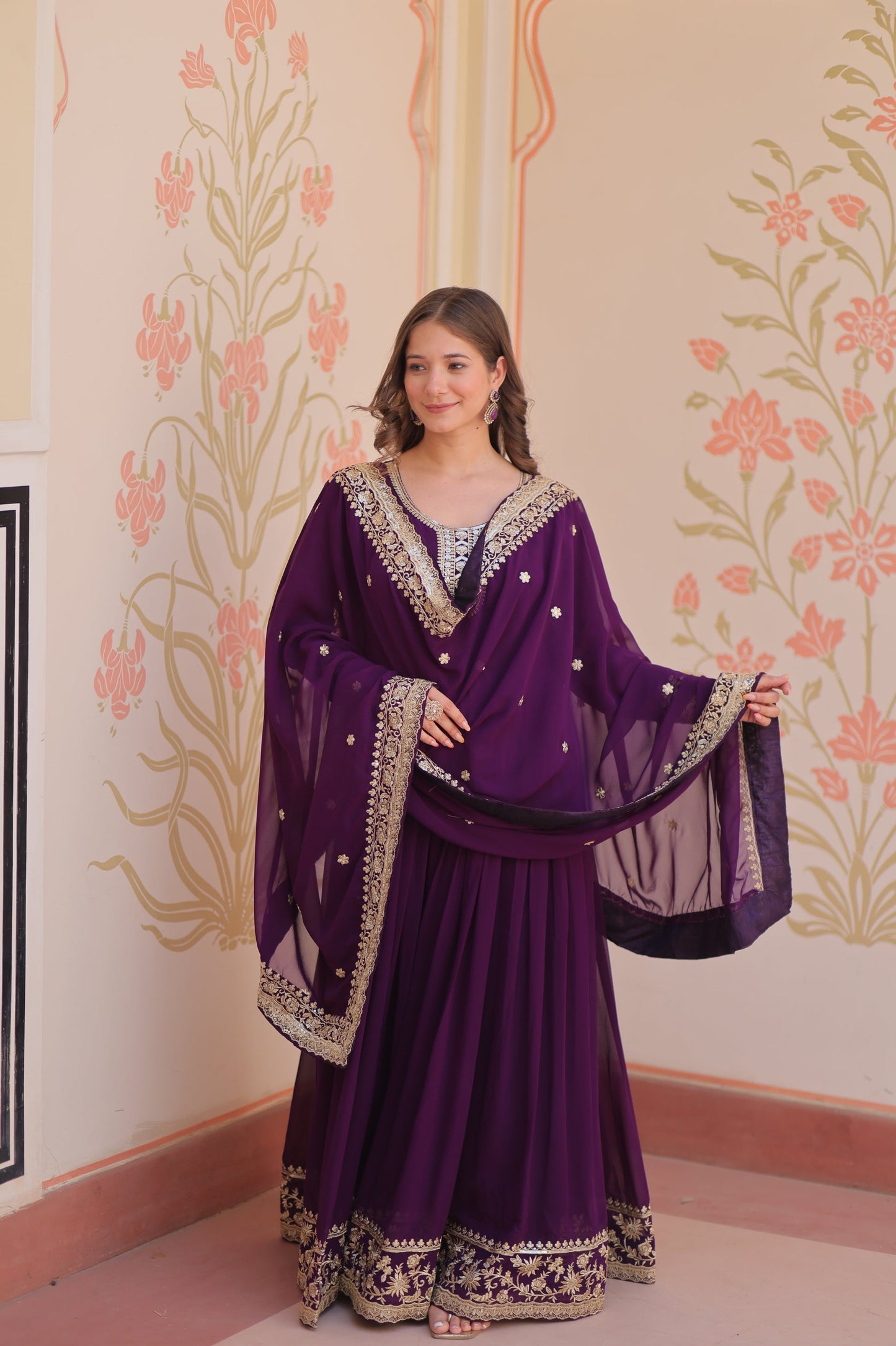 TILTON FESTIVAL SELLING BLOOMING GEORGETTE EMBROIDERED GOWN WITH DUPATTA (WDN55) 01