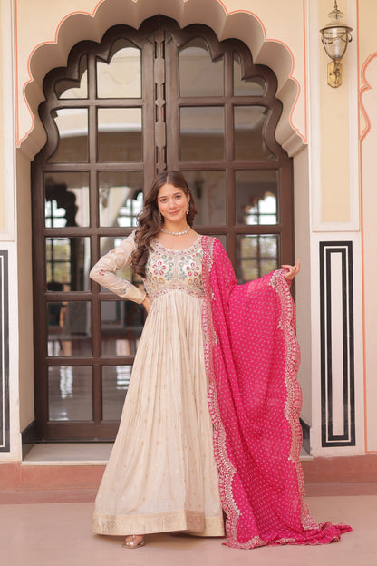 FESTIVE SPECIAL COSMOS WEAVING PEARL BEADS EMBROIDERED GOWN WITH DUPATTA (WDN14)