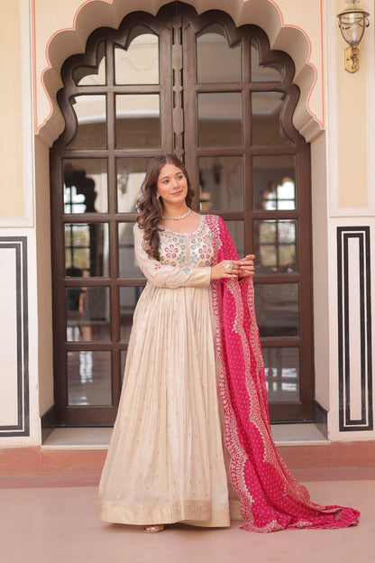 FESTIVE SPECIAL COSMOS WEAVING PEARL BEADS EMBROIDERED GOWN WITH DUPATTA (WDN14)