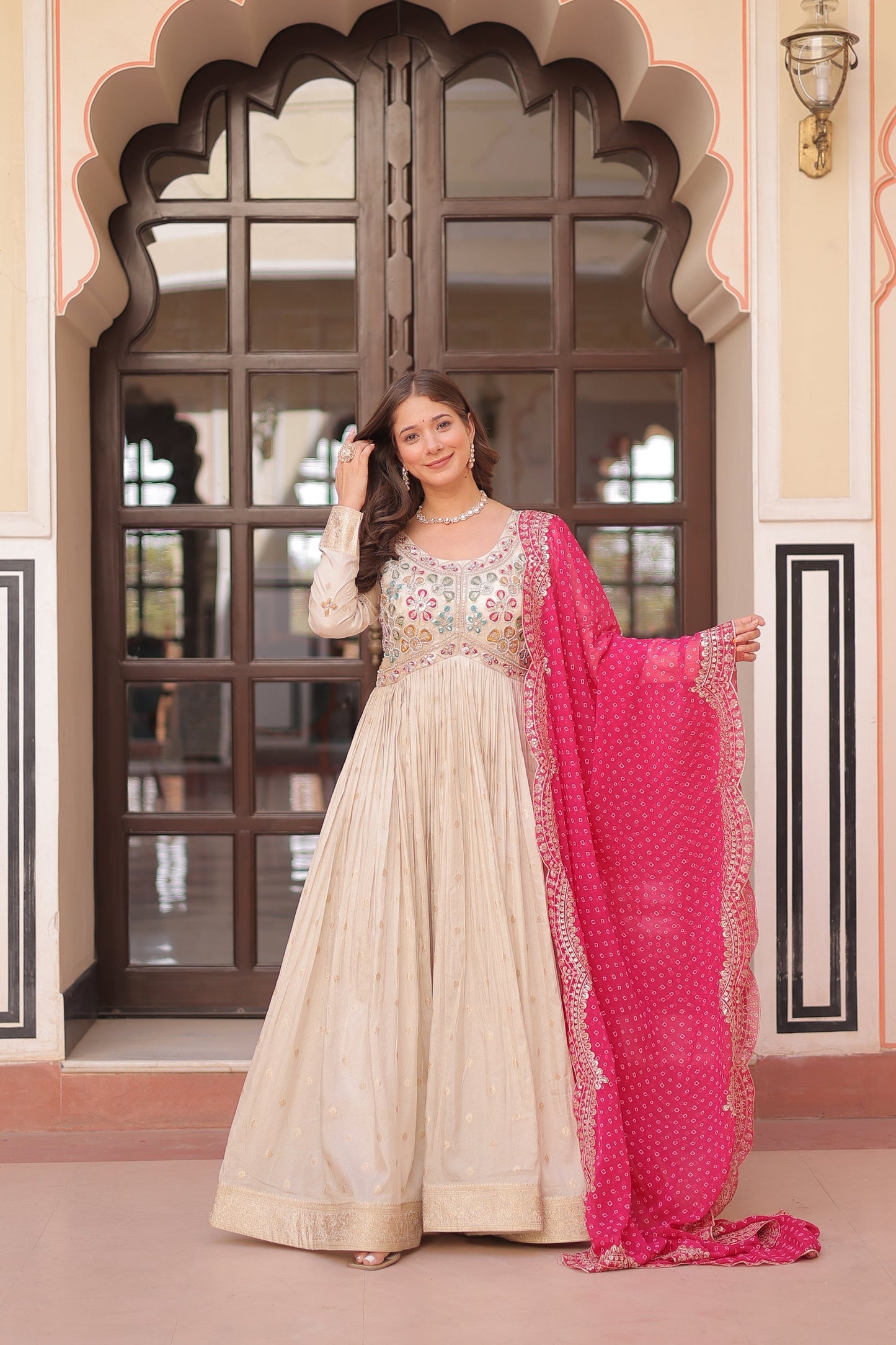 FESTIVE SPECIAL COSMOS WEAVING PEARL BEADS EMBROIDERED GOWN WITH DUPATTA (WDN14)