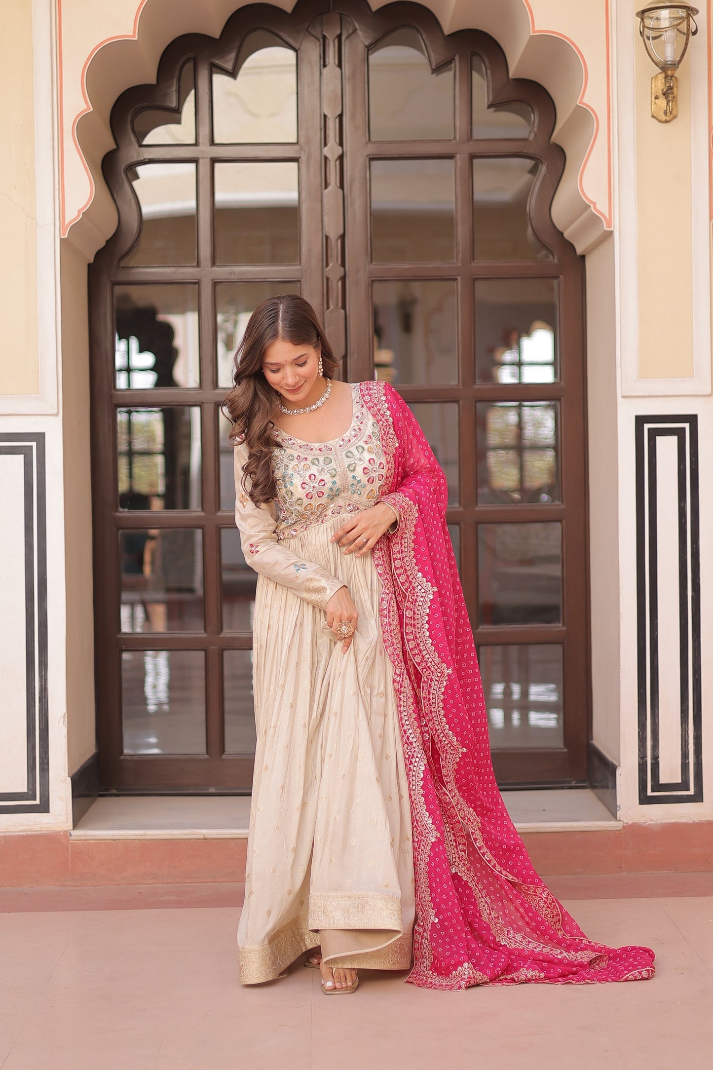 FESTIVE SPECIAL COSMOS WEAVING PEARL BEADS EMBROIDERED GOWN WITH DUPATTA (WDN14)