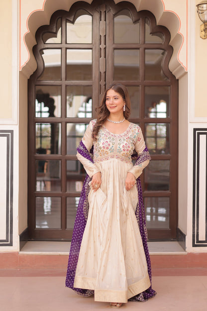 FESTIVE SPECIAL COSMOS WEAVING PEARL BEADS EMBROIDERED GOWN WITH DUPATTA (WDN14) 01