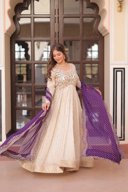 FESTIVE SPECIAL COSMOS WEAVING PEARL BEADS EMBROIDERED GOWN WITH DUPATTA (WDN14) 01