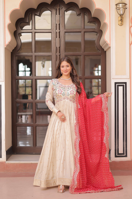 FESTIVE SPECIAL COSMOS WEAVING PEARL BEADS EMBROIDERED GOWN WITH DUPATTA (WDN14) 02