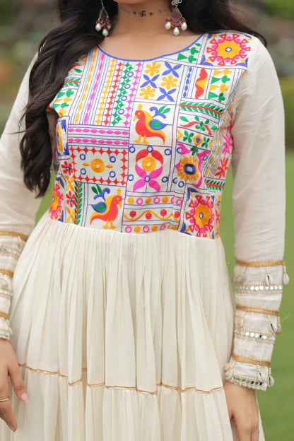 NAVRATRI SPECIAL KORA COTTON EMBROIDERED GOWN WITH GOTA PATTI WORK(WD189)
