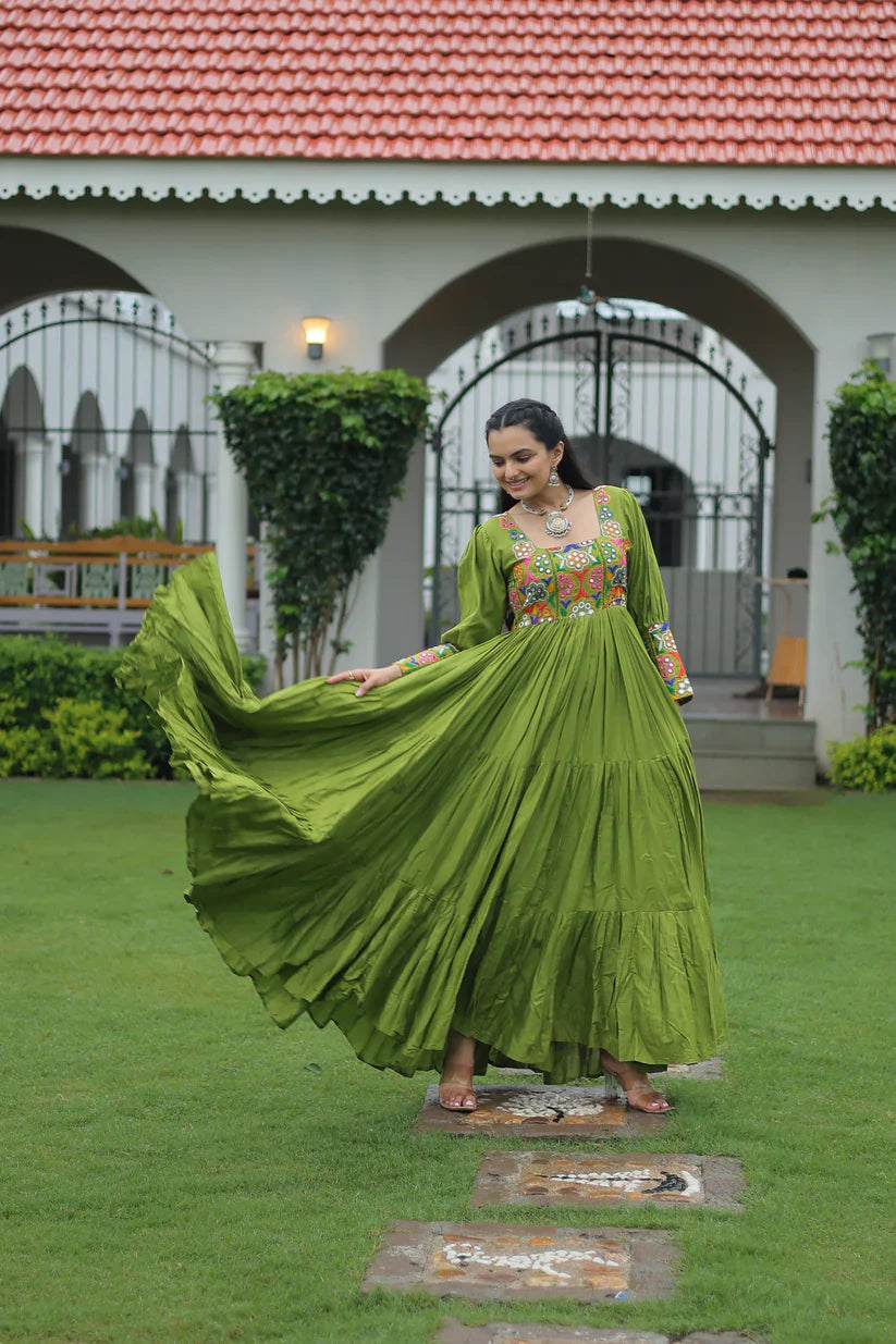 NAVRATRI SPECIAL GAMTHI KUTCHI WORK RAYON GOWN (WD182) 02